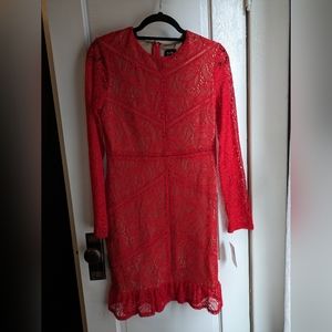 Bardot Sasha long sleeve red lace dress